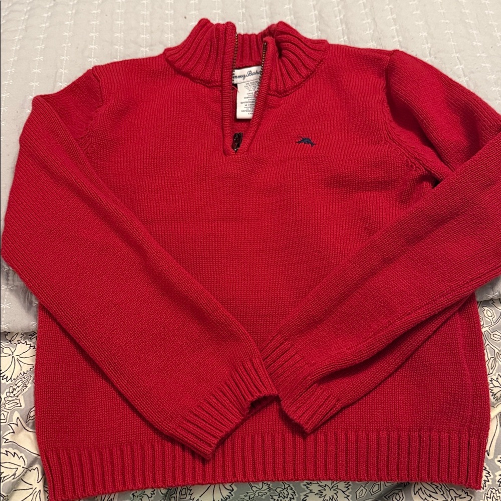 TOMMY BAHAMA Quarter Zip Pullover Knit Cotton Red Holiday Toddler Boys 5 6